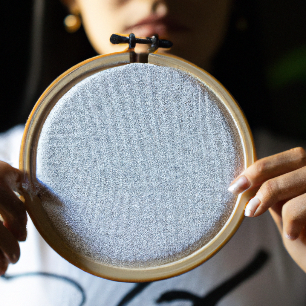 Alumna mostrando detalle fino de petit-point